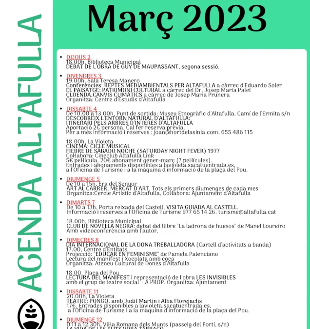 Agenda Marzo 2023 Altafulla