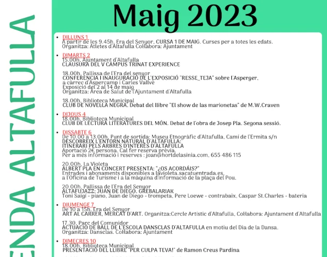 Agenda Mayo Altafulla 2023