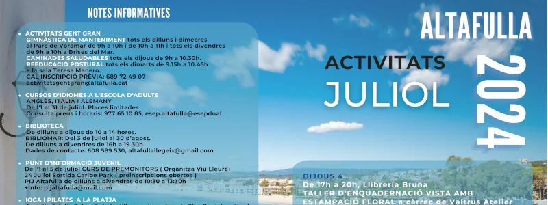 Agenda activitats Altafulla Juliol 2024